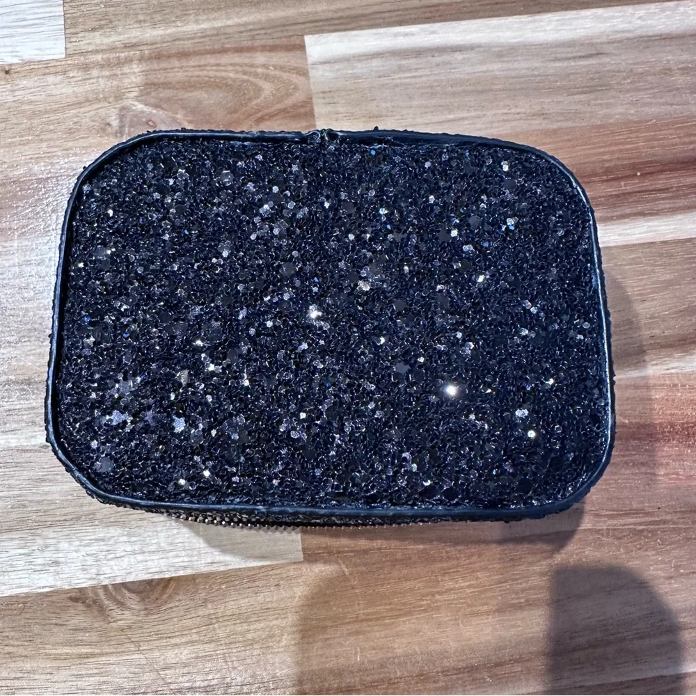 Kate Spade - Odette Glitter Jewelry Holder, black and tan,travel jewelry box